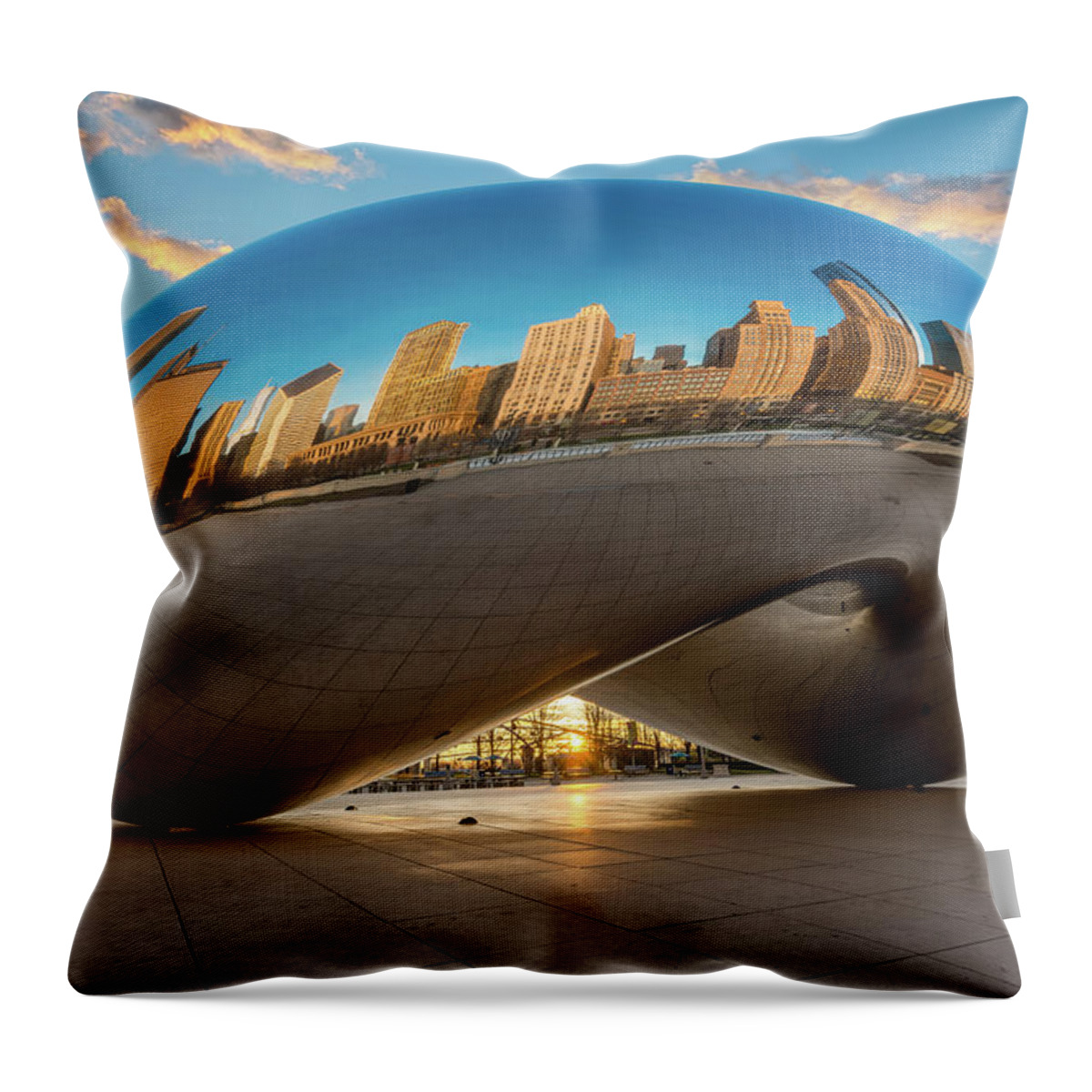 Chicago Cloud Gate Throw Pillow featuring the photograph Chicago Cloud Gate at Sunrise by Sebastian Musial