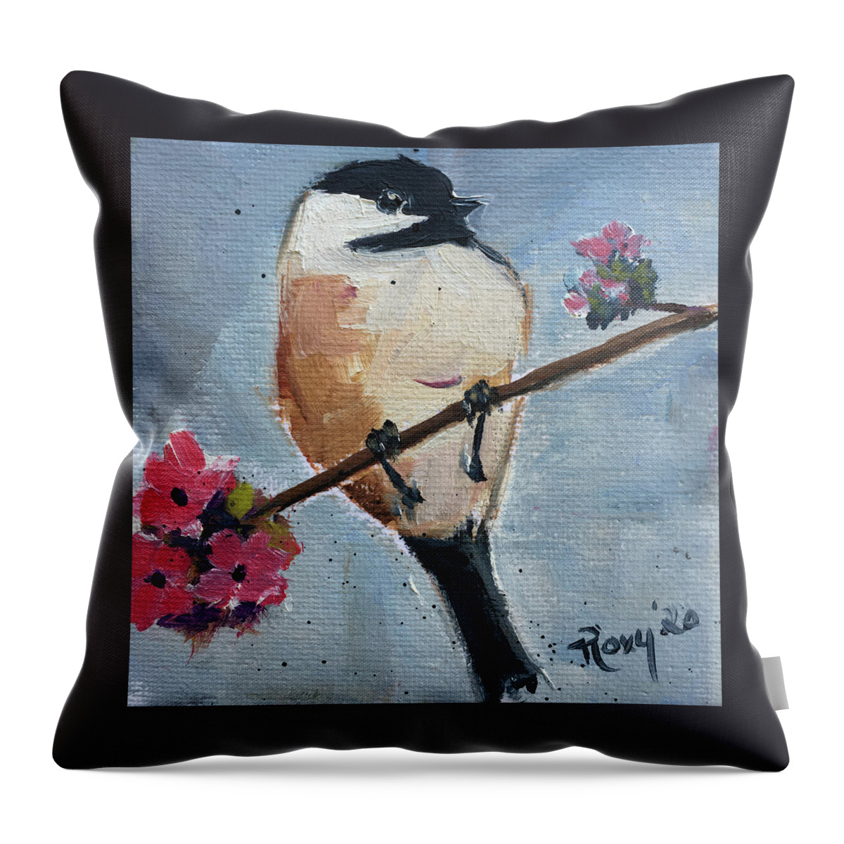 Chickadee Throw Pillow featuring the painting Chickadee 3 by Roxy Rich