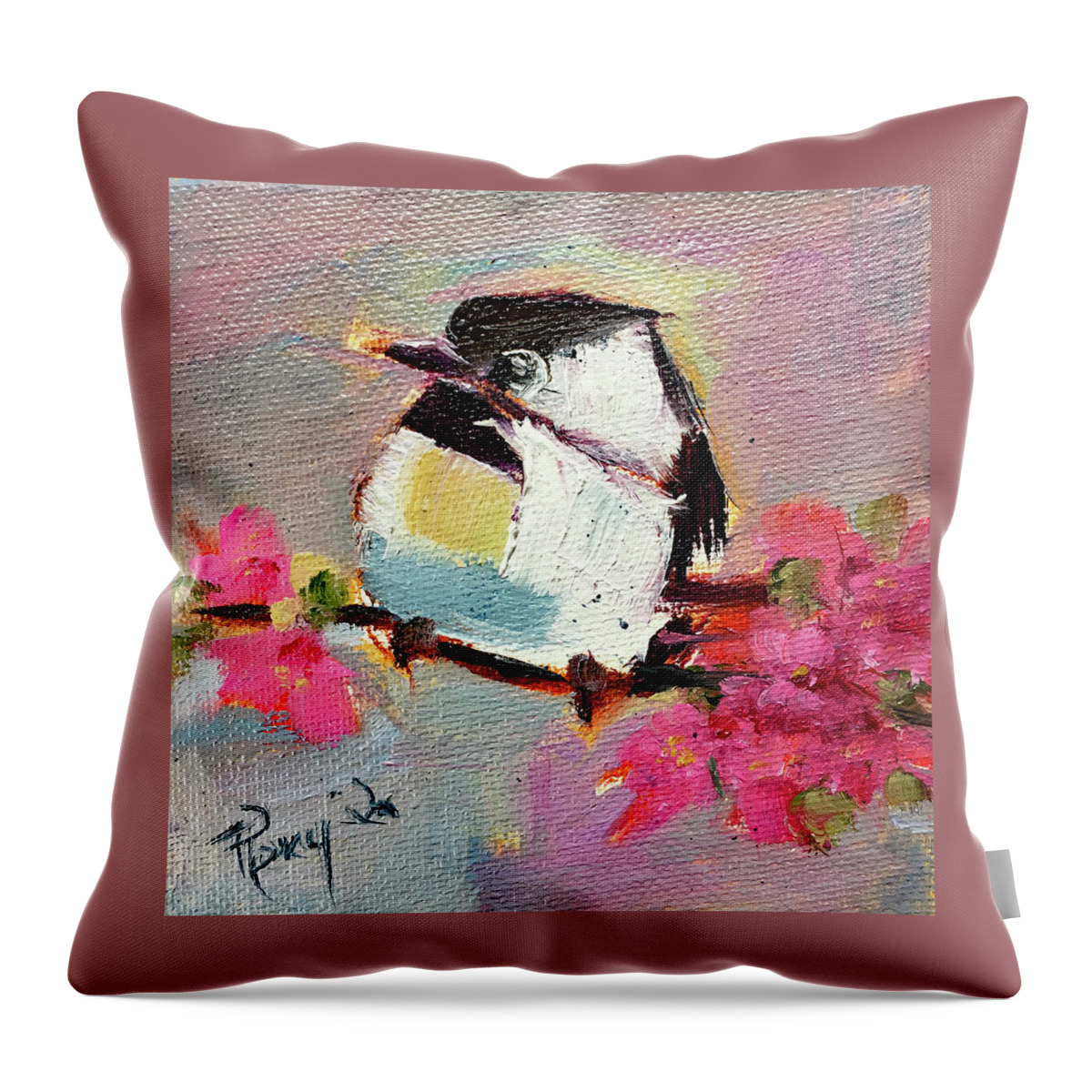 Chickadee Throw Pillow featuring the painting Chickadee 5 by Roxy Rich