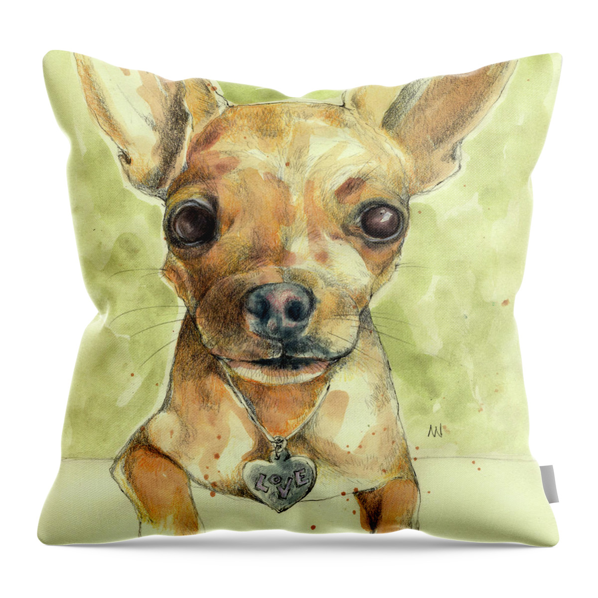 Love Puppy Throw Pillow featuring the painting Chihuahua Love by AnneMarie Welsh