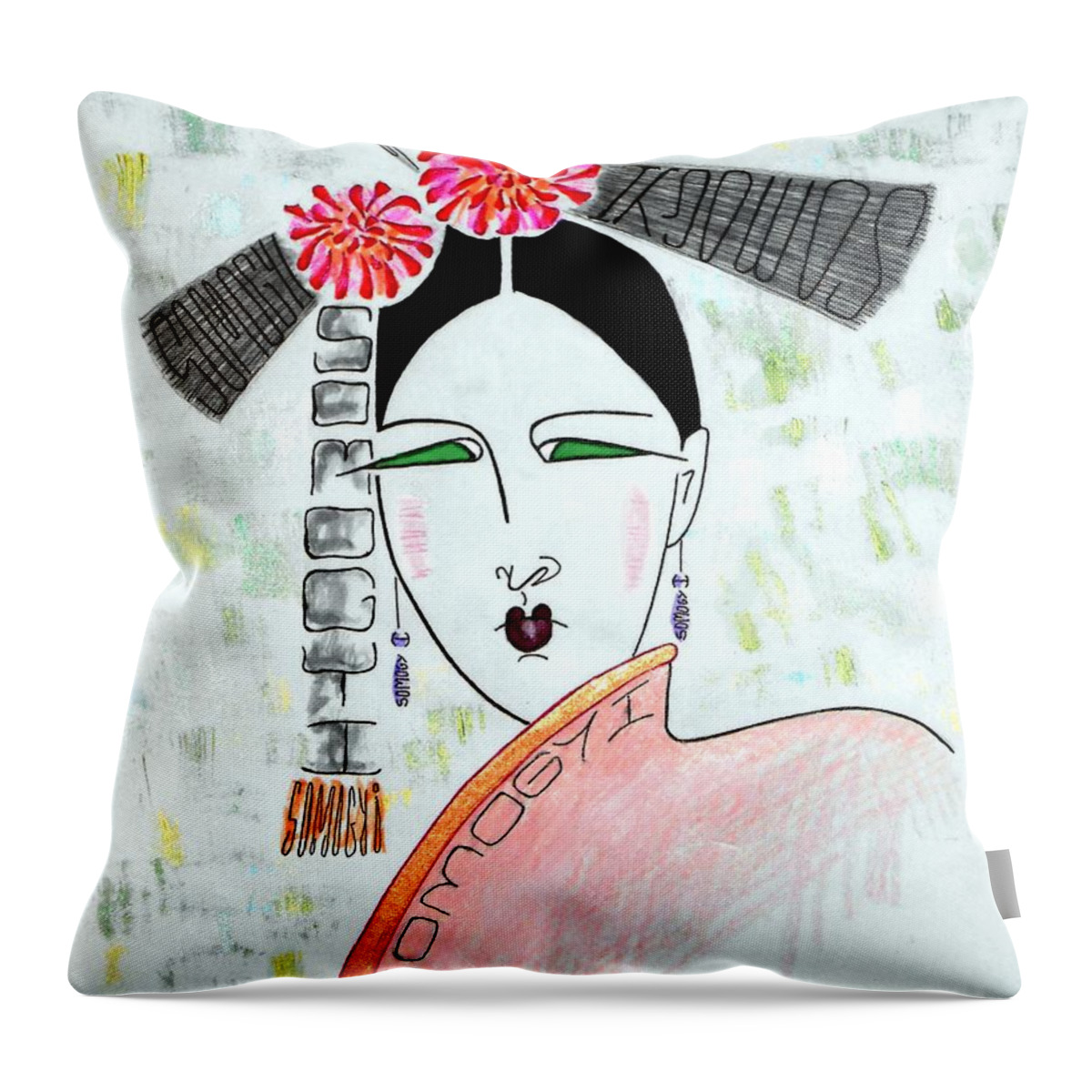 Asian Woman Throw Pillow featuring the painting China Doll by Jayne Somogy