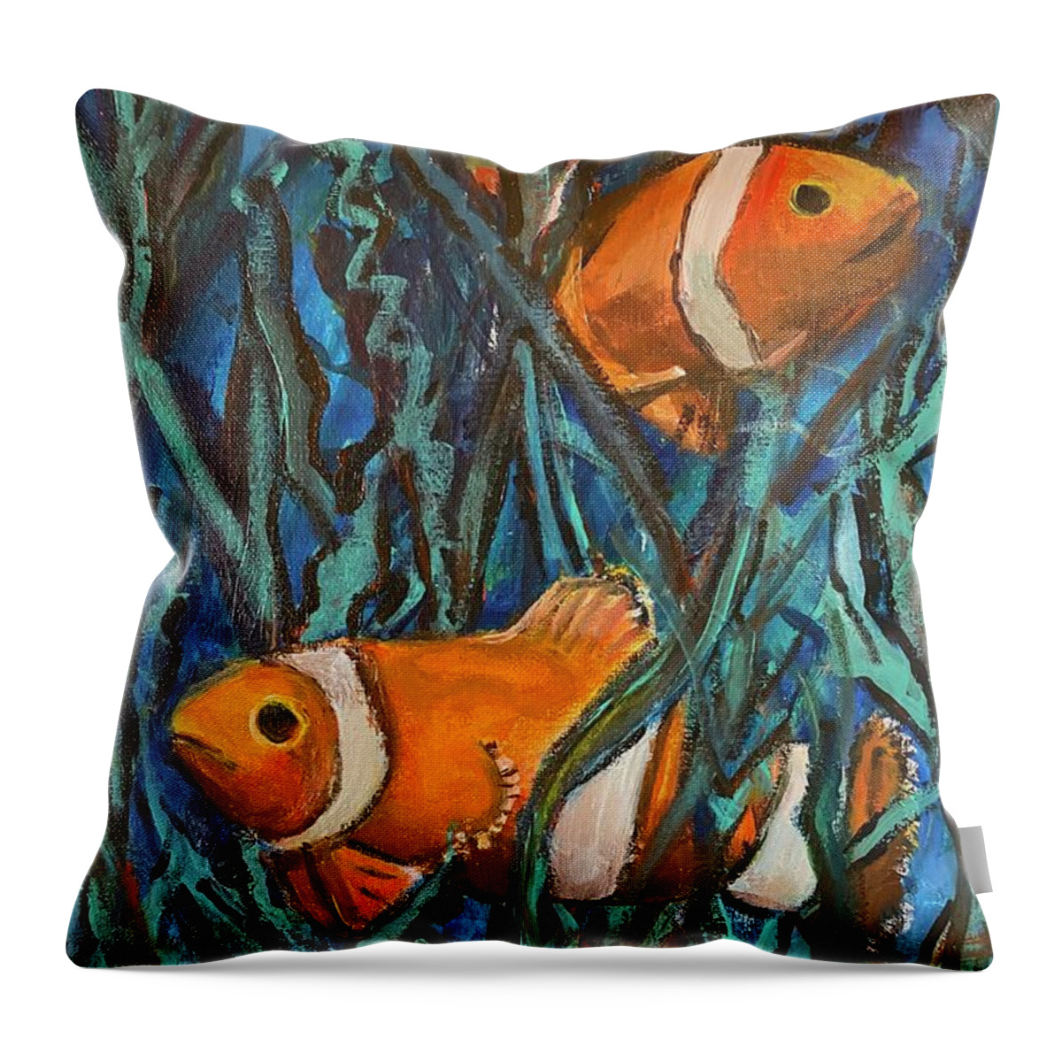 Fish Swim Water Choice Path Decisions Throw Pillow featuring the painting Choosing Own Path by Kathy Bee
