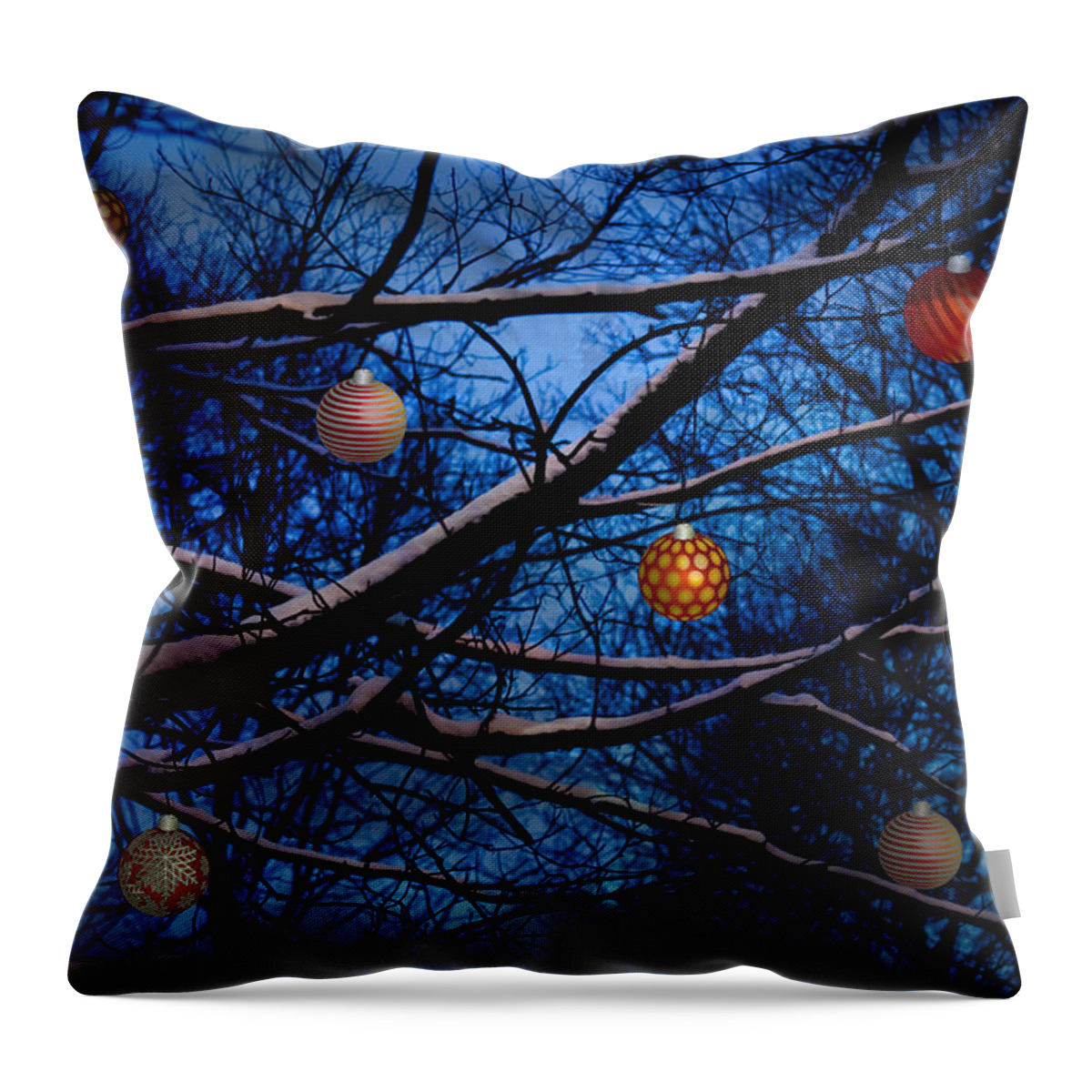 Christmas Throw Pillow featuring the mixed media Christmas Dusk by Moira Law