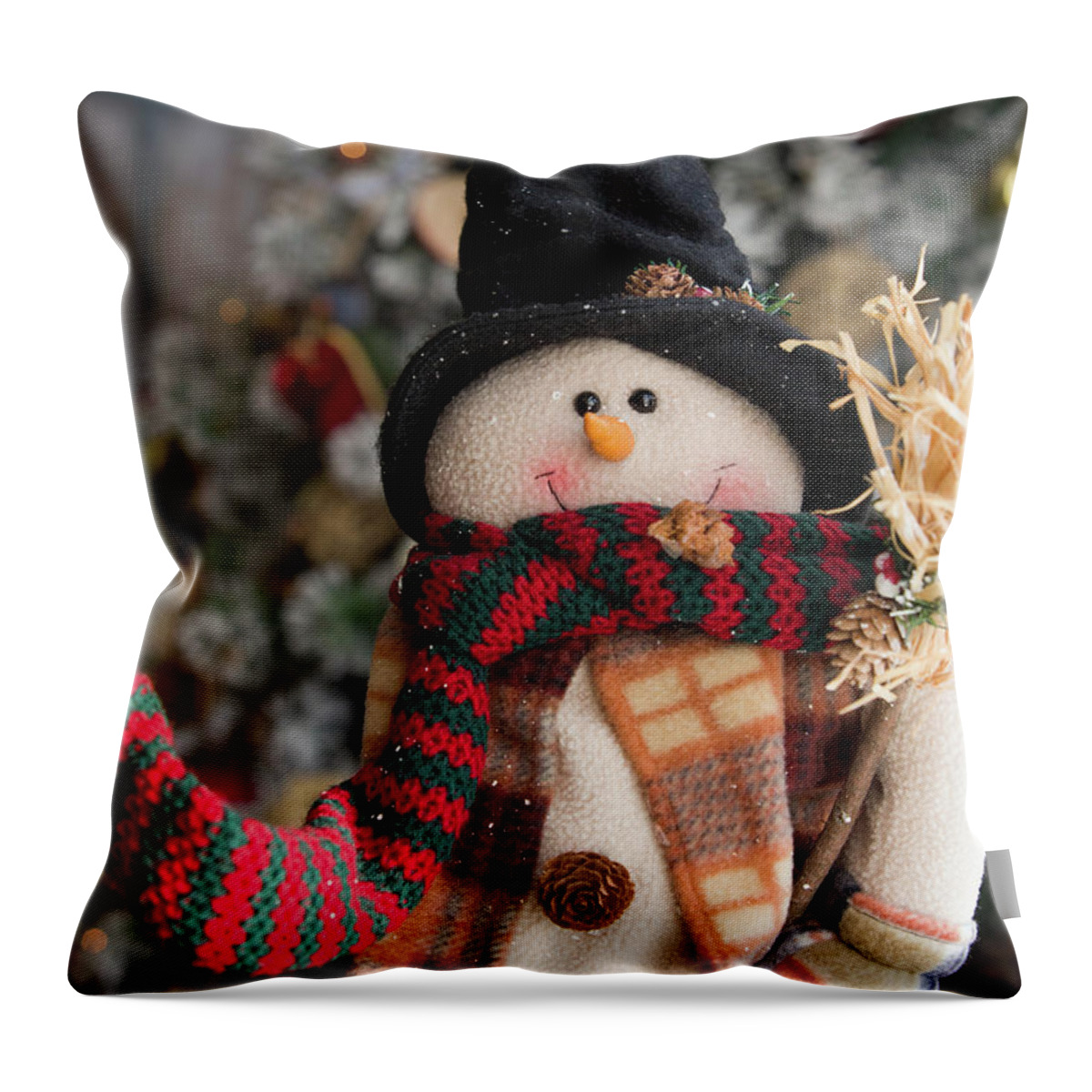 Christmas in Paris Snowman Throw Pillow by Bellanda Pixels