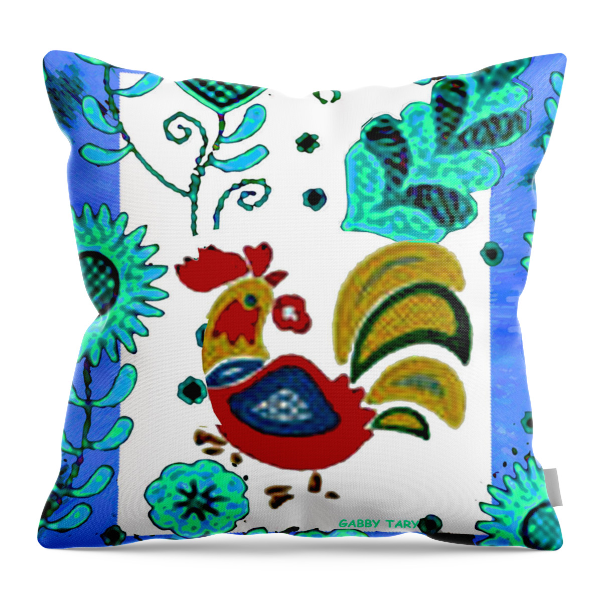 Hungarian Christmas Rooster Throw Pillow featuring the mixed media Hungarian Christmas Rooster by Gabby Tary