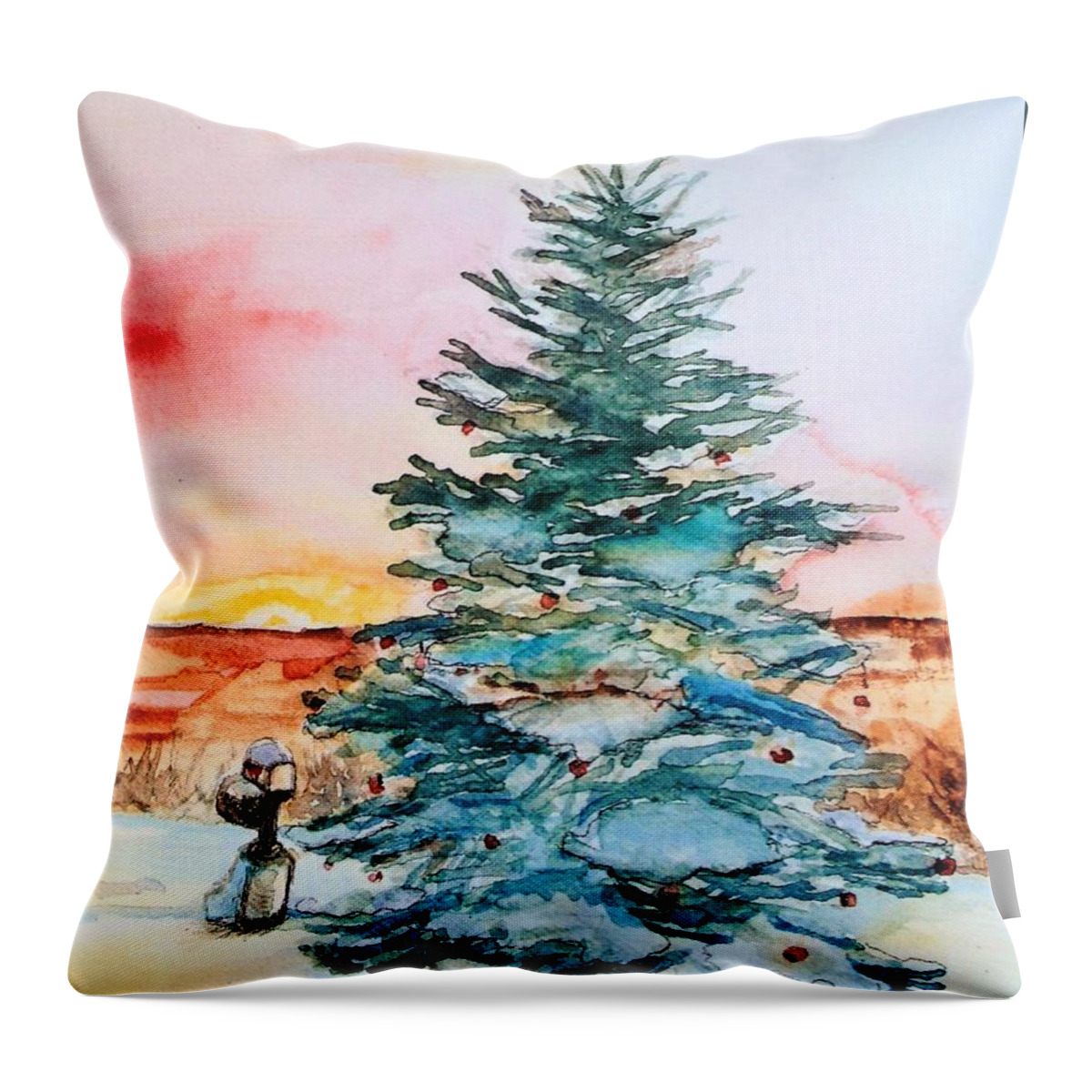 Christmas Tree Throw Pillow featuring the painting Christmas Sunrise by Deb Stroh-Larson