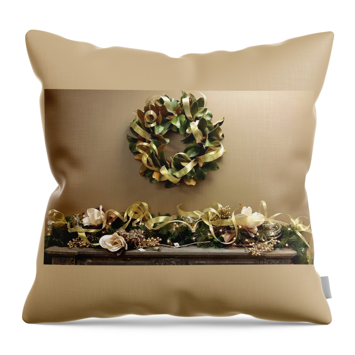 Wreath Throw Pillow featuring the photograph Christmas Wreath and Swag by Nancy Ayanna Wyatt