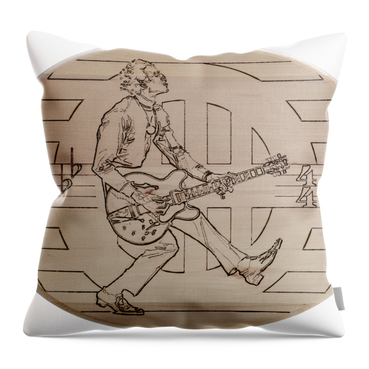 Pyrography Throw Pillow featuring the pyrography Chuck Berry - Viva Viva Rock 'N' Roll by Sean Connolly
