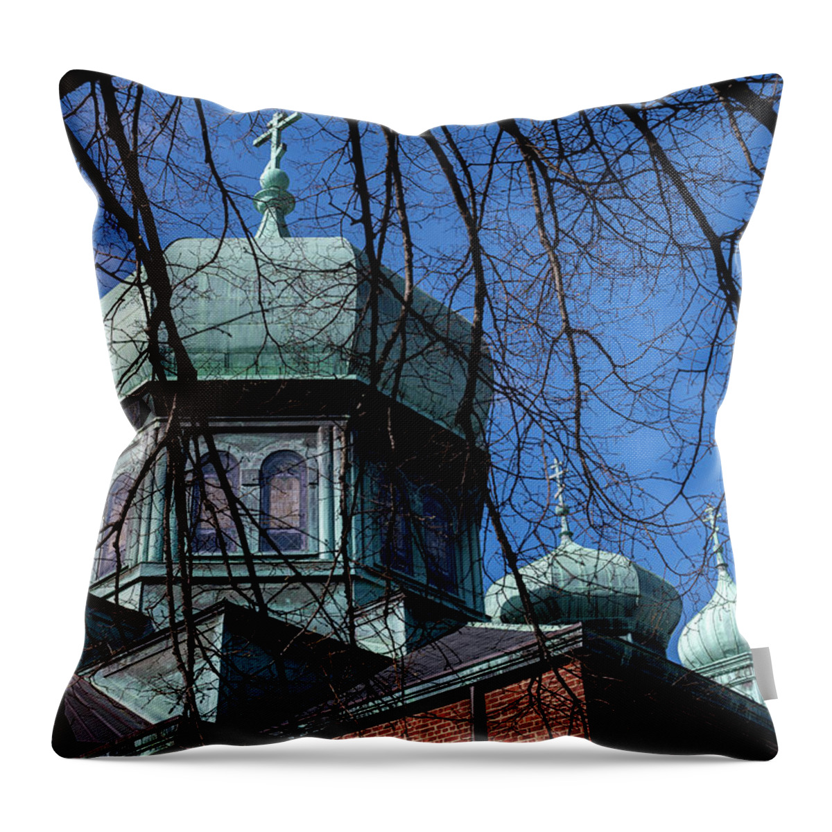 Russian Orthodox Church Throw Pillow featuring the photograph Church Steeples by Kevin Suttlehan
