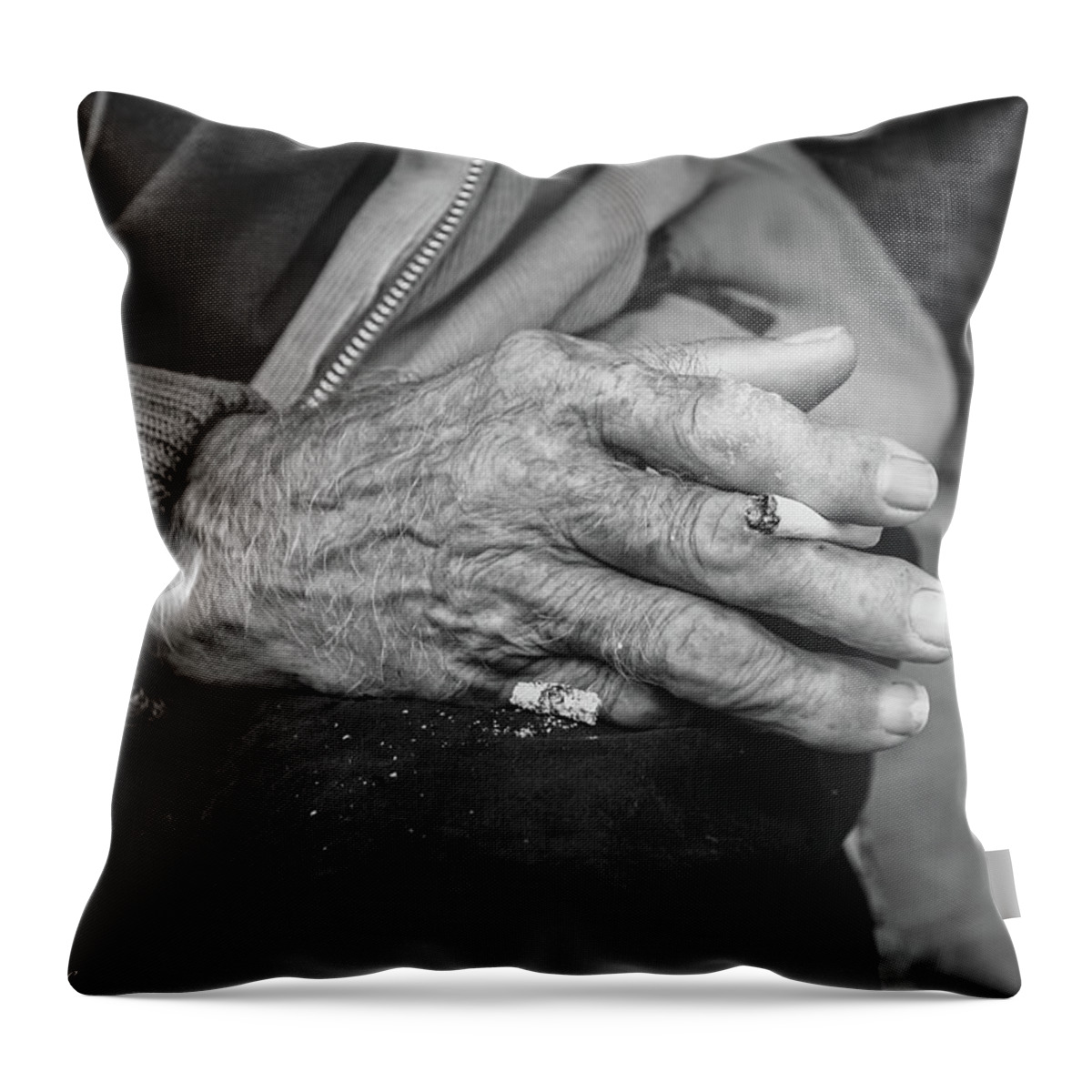 Hands Throw Pillow featuring the photograph Cigarette by David Lee