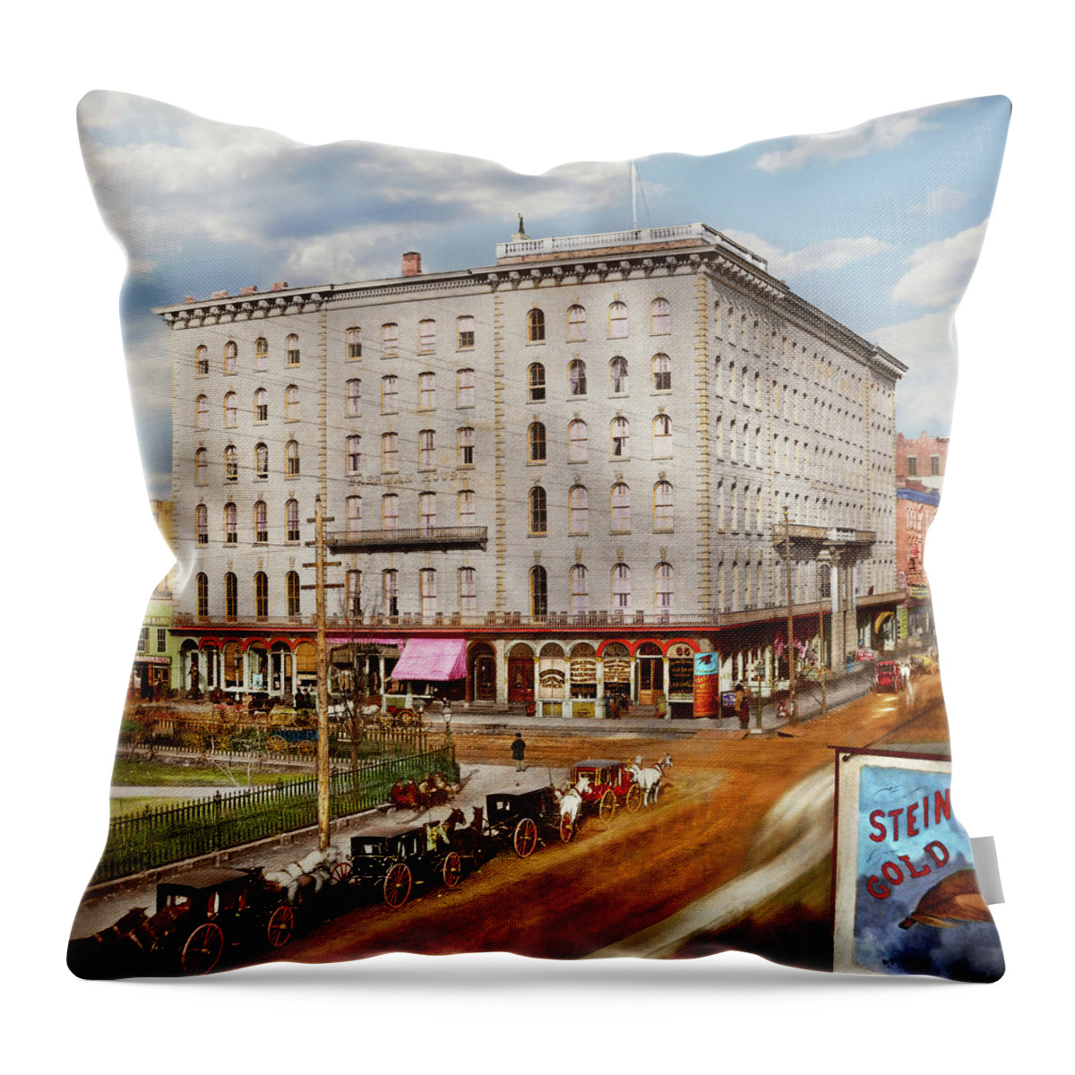Chicago Throw Pillow featuring the photograph City - Chicago, IL - The Sherman House II 1868 by Mike Savad