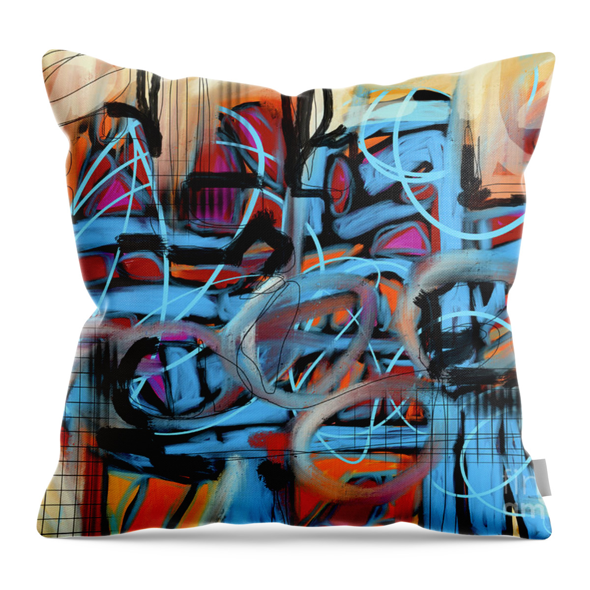 City Throw Pillow featuring the digital art City Night Lights by Robin Valenzuela