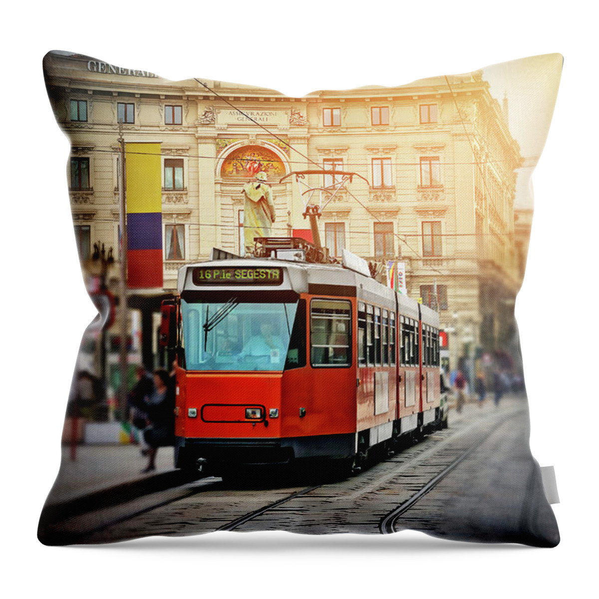 Milan Throw Pillow featuring the photograph City Trams of Milan Italy by Carol Japp