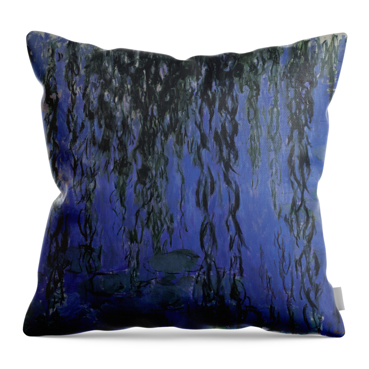 Claude Monet  Meadow In Givernyclaude Monet  Meadow In Givernyclaude Monet  Meadow In Givernyclaude Monet  Meadow In Givernyclaude Monet  Meadow In Givernyclaude Monet  Meadow In Givernyclaude Monet  Meadow In Giverny Throw Pillow featuring the painting Claude Monet Water Lilies and Weeping Willow Branches by MotionAge Designs