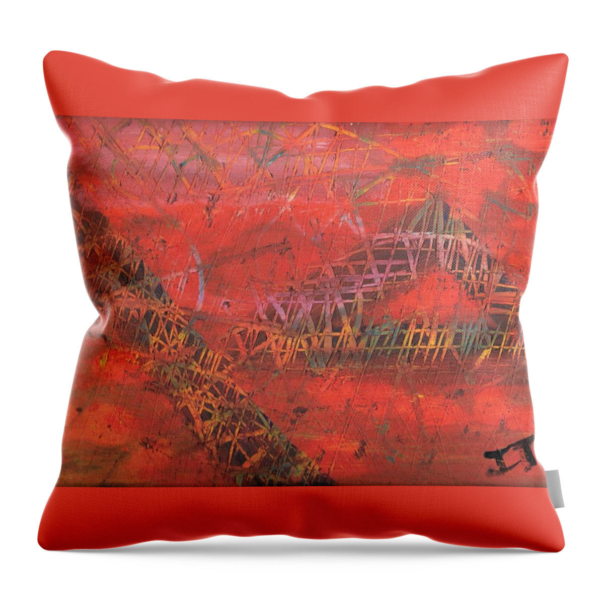 Red Throw Pillow featuring the painting Clawing through the Process by Esoteric Gardens KN