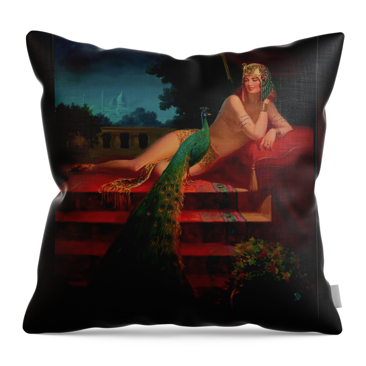 Cleopatra Throw Pillow featuring the painting Cleopatra by Edward Mason Eggleston Art Deco Old Masters Vintage Art Reproduction by Rolando Burbon