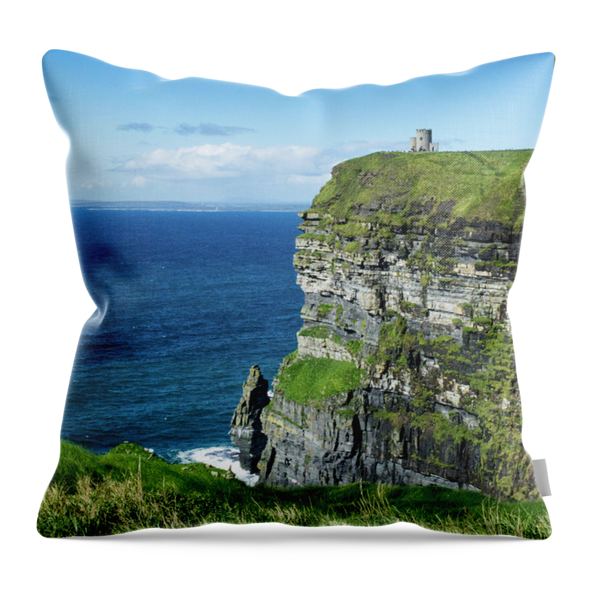 Cliffs Of Moher Throw Pillow featuring the photograph Cliffs of Moher Castle Ireland by Lisa Blake
