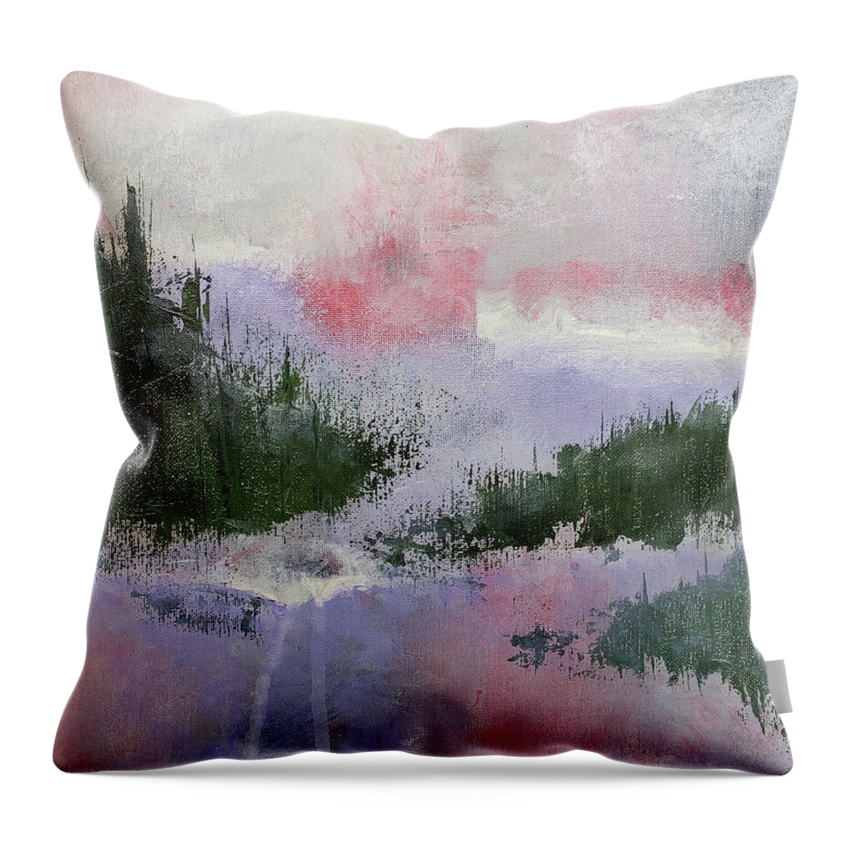 Climate Change Throw Pillow featuring the painting CLIMATE CHANGE II Abstract in Red Pink Purple Green by Lynnie Lang