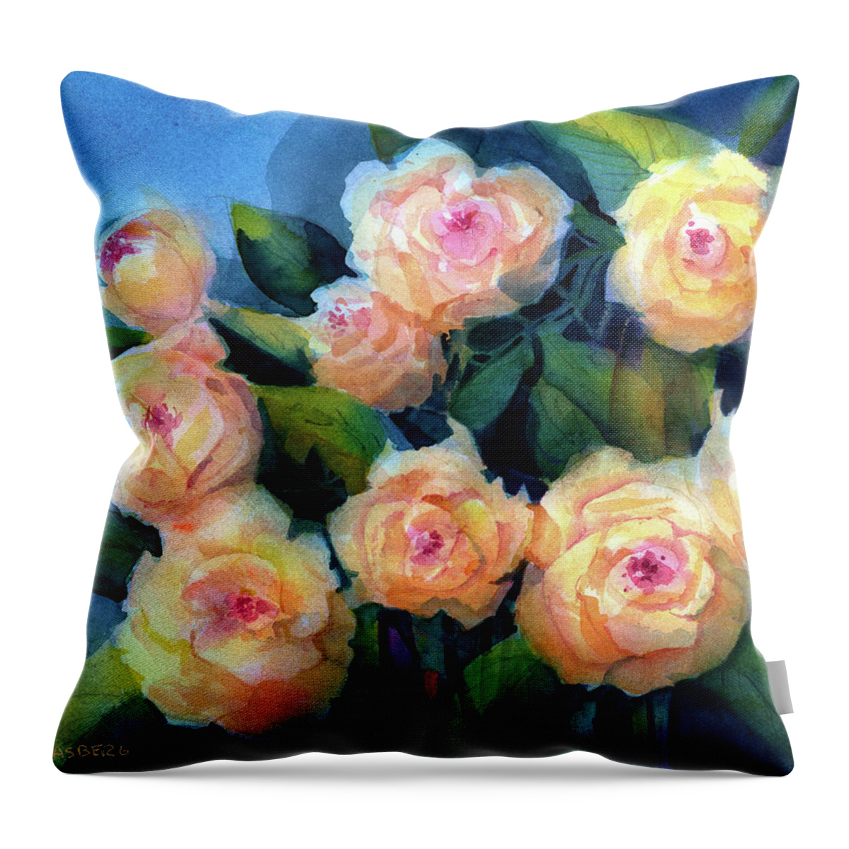 Yellow Roses Throw Pillow featuring the painting Close to You by Lois Blasberg