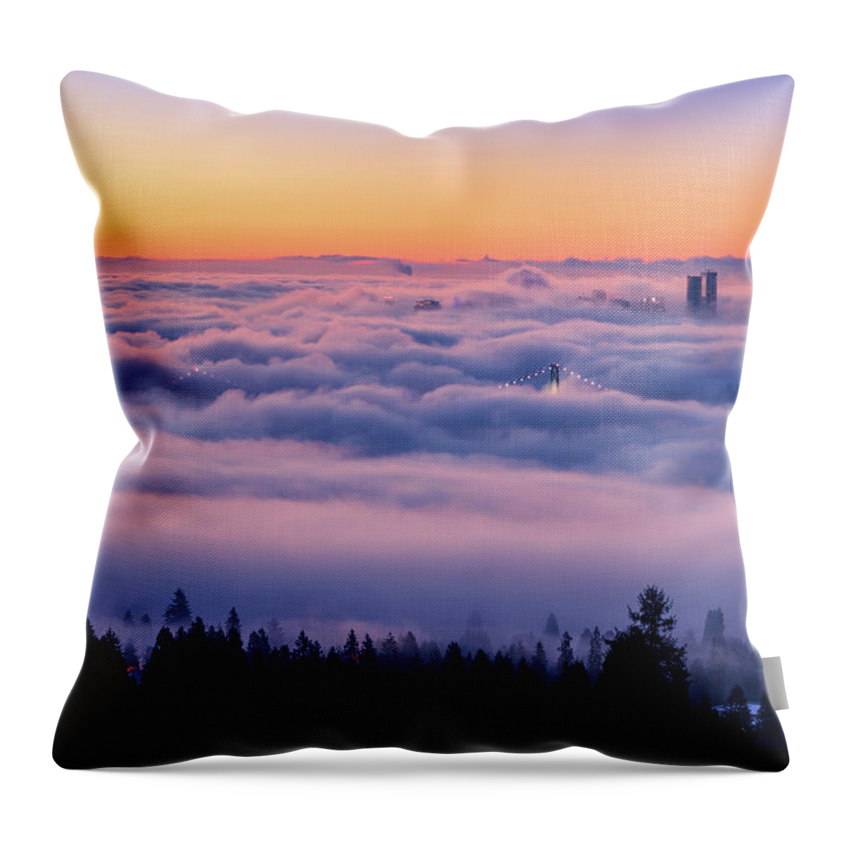 British Columbia Throw Pillow featuring the photograph Cloud Inversion over Vancouver by Manpreet Sokhi
