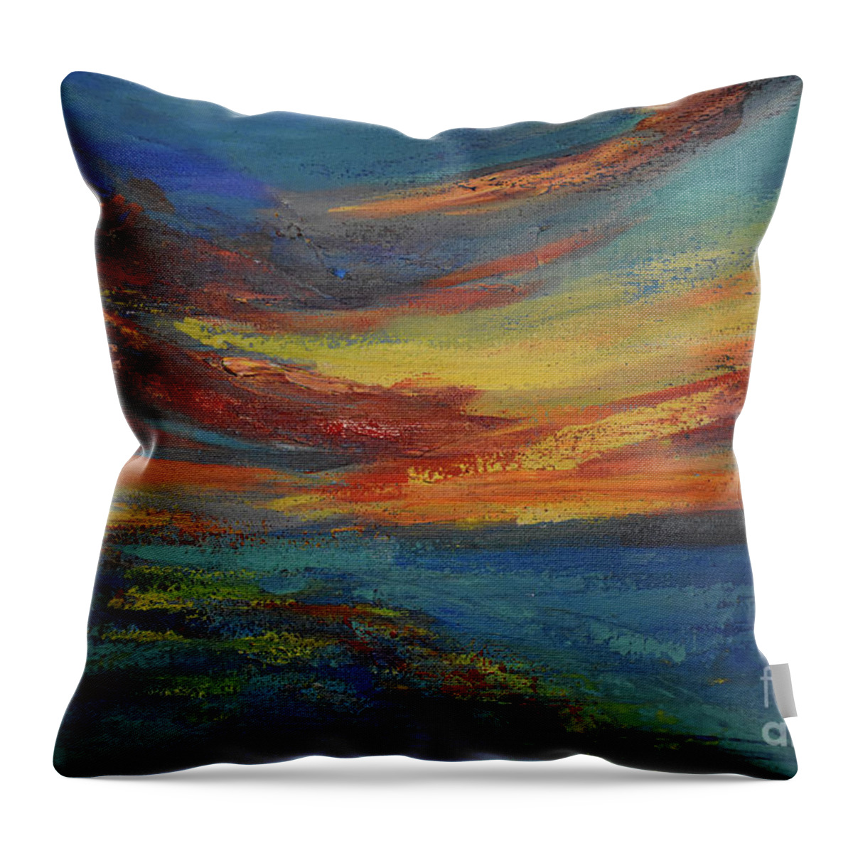 Nature Throw Pillow featuring the painting Clouds come floating into my life, to add color to my sunset sky by Leonida Arte