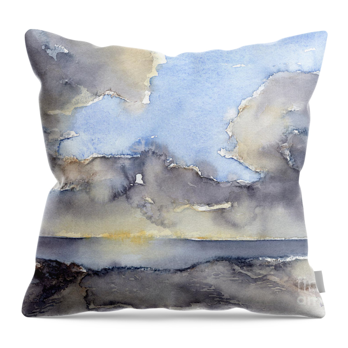 Watercolor Throw Pillow featuring the painting Clouds over the sea 3 by Adriana Mueller