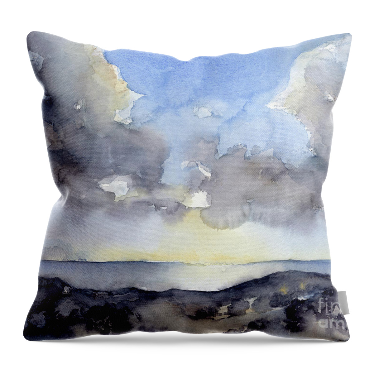 Watercolor Throw Pillow featuring the painting Clouds over the sea by Adriana Mueller