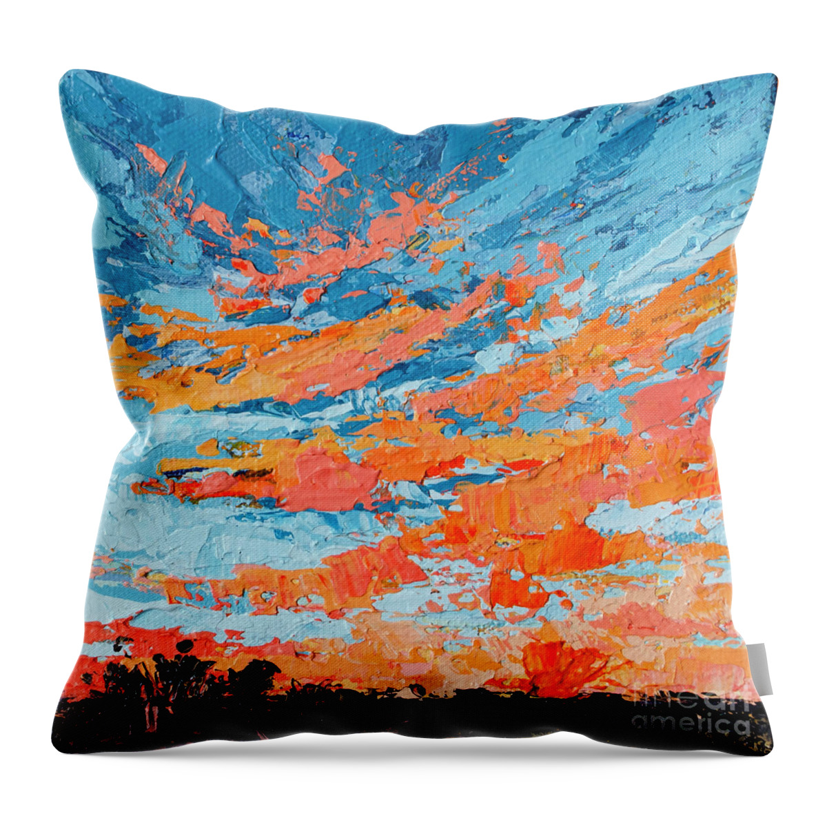 Sky Painting Throw Pillow featuring the painting Cloudscape Orange Sunset Over and Open Field by Patricia Awapara