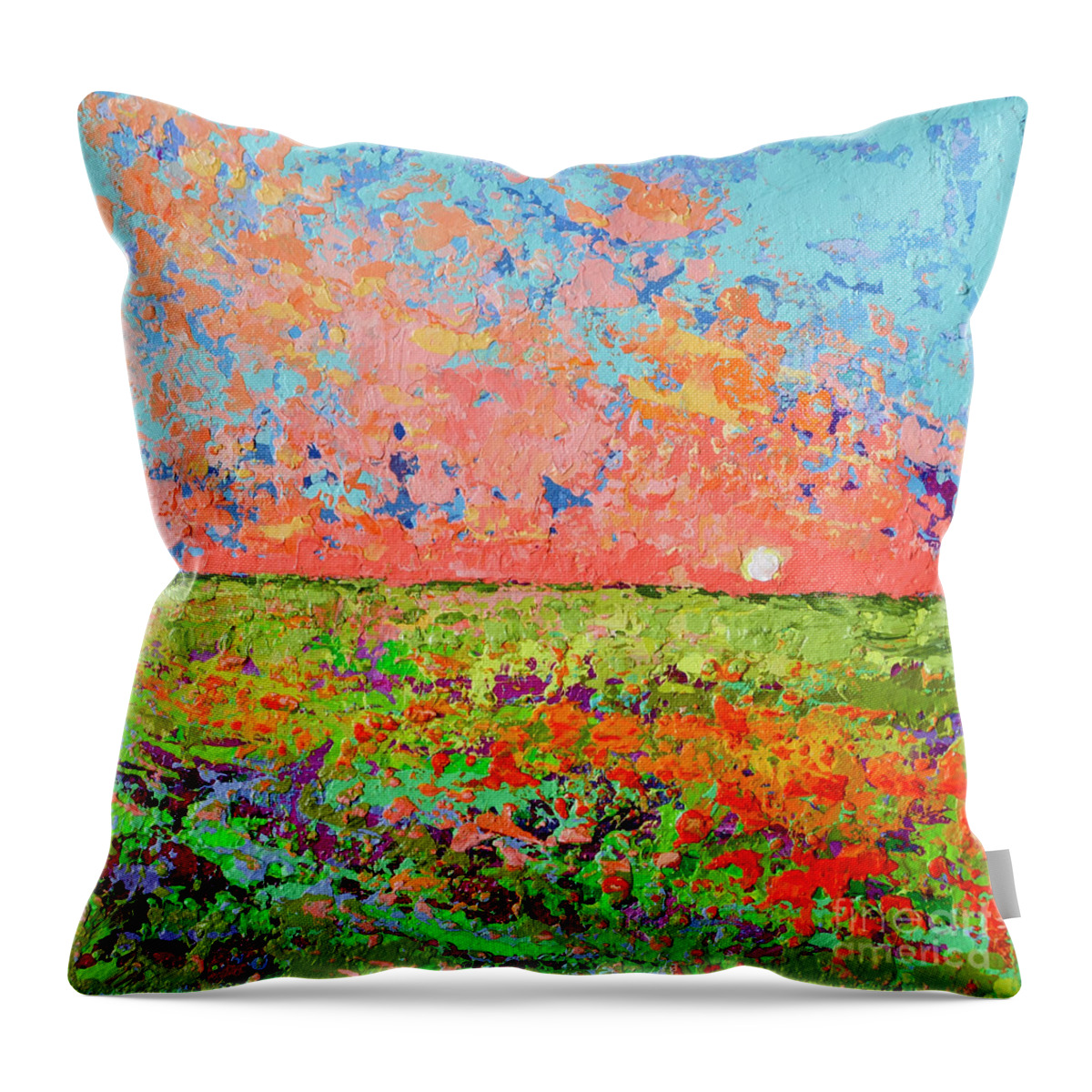 Bed Of Blooms Throw Pillow featuring the painting Cloudscape Vanilla Sunset on a Bed of Blooms Painting by Patricia Awapara