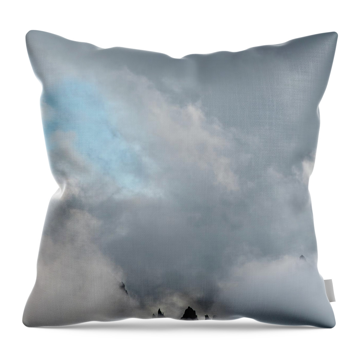 Italian Alps Throw Pillow featuring the photograph Cloudy landscape with edge of rocky mountains between the stormy sky by Michalakis Ppalis