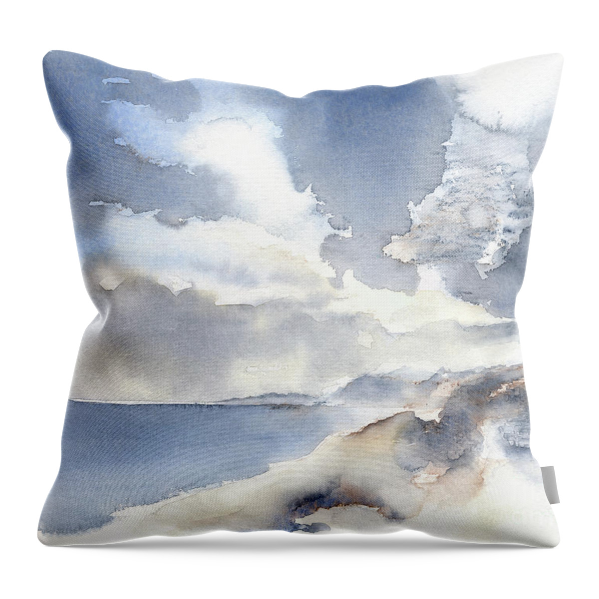 Seascape Throw Pillow featuring the painting Cloudy sky and the Mediterranean Sea by Adriana Mueller
