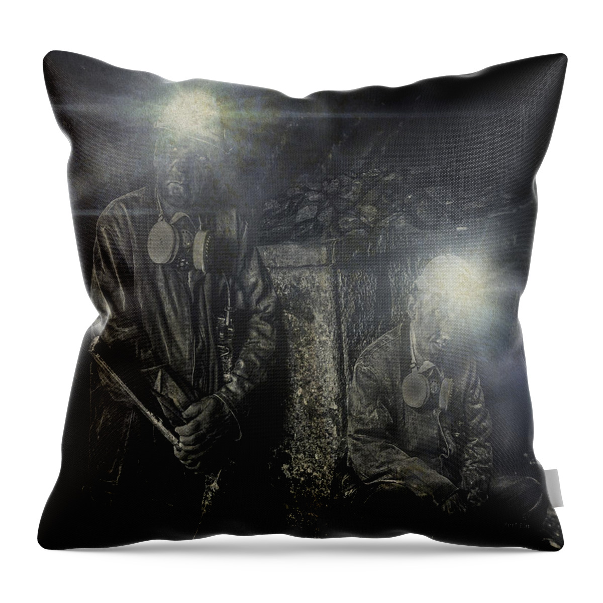 Coal Throw Pillow featuring the digital art Coal Miners by Mark Allen
