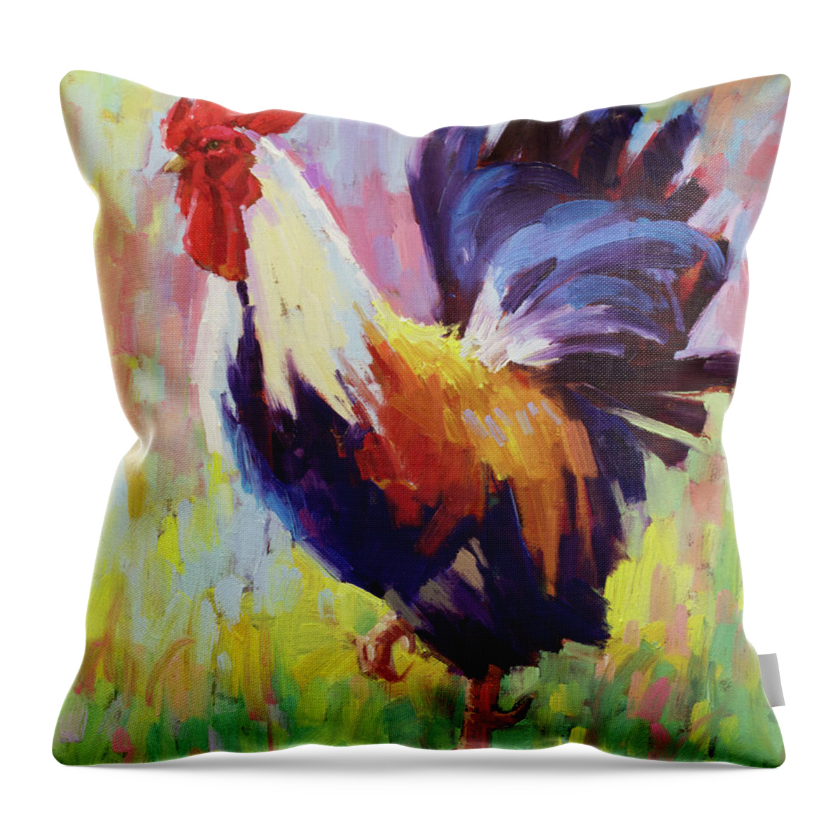 Cock Of The Walk Roosters Original Rooster Oil Painting Gary Modern impressionism paintings Impressionistic Rooster Oil Painting Original Oil Painting Impressionism Impressionist Techniques Impressionist Style painting oil on Canvas Chicken Nature Feathers Proudness Rooster The Proud Rooster Walks Through The Tall Grass In Search Hens Animal Styles Impressionism Rooster farm chicken Art Impressionist Landscape Richly Colored Textured Paint Stroke Unique  proud Rooster country Farm Throw Pillow featuring the painting Cock of the Walk by Gary Kim