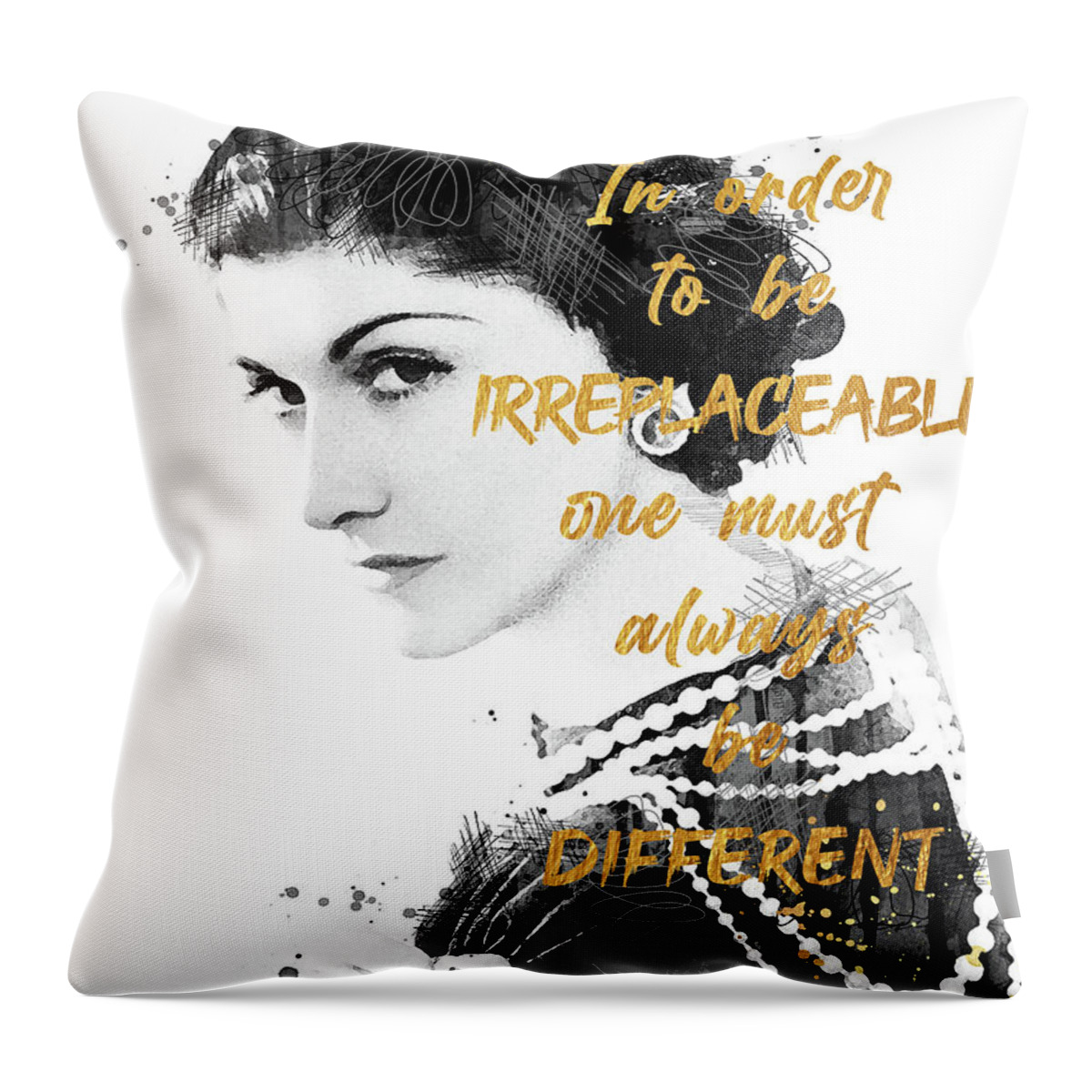 Coco Chanel black watercolor and quote 3 Throw Pillow
