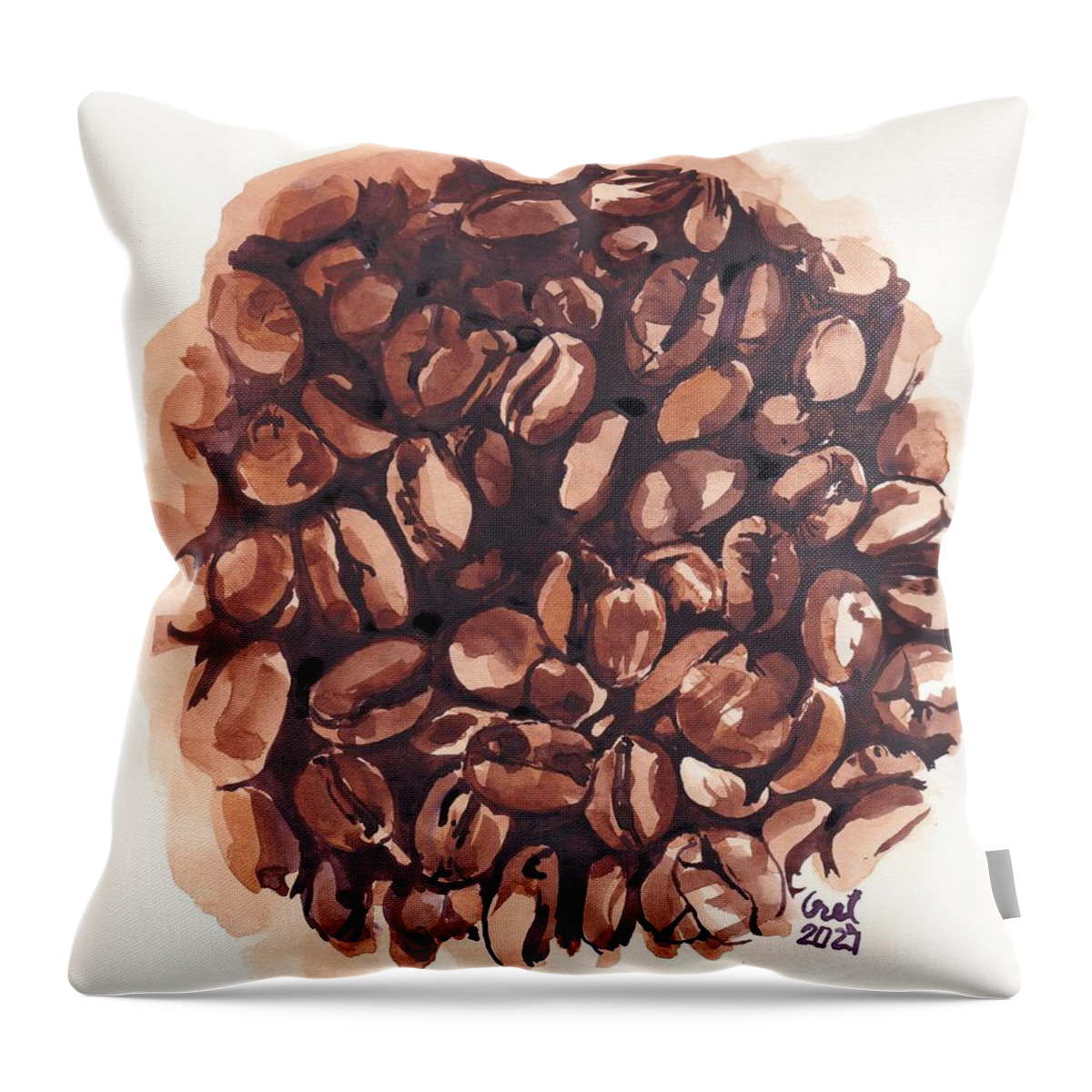 Coffee Throw Pillow featuring the painting Cofee Beans by George Cret
