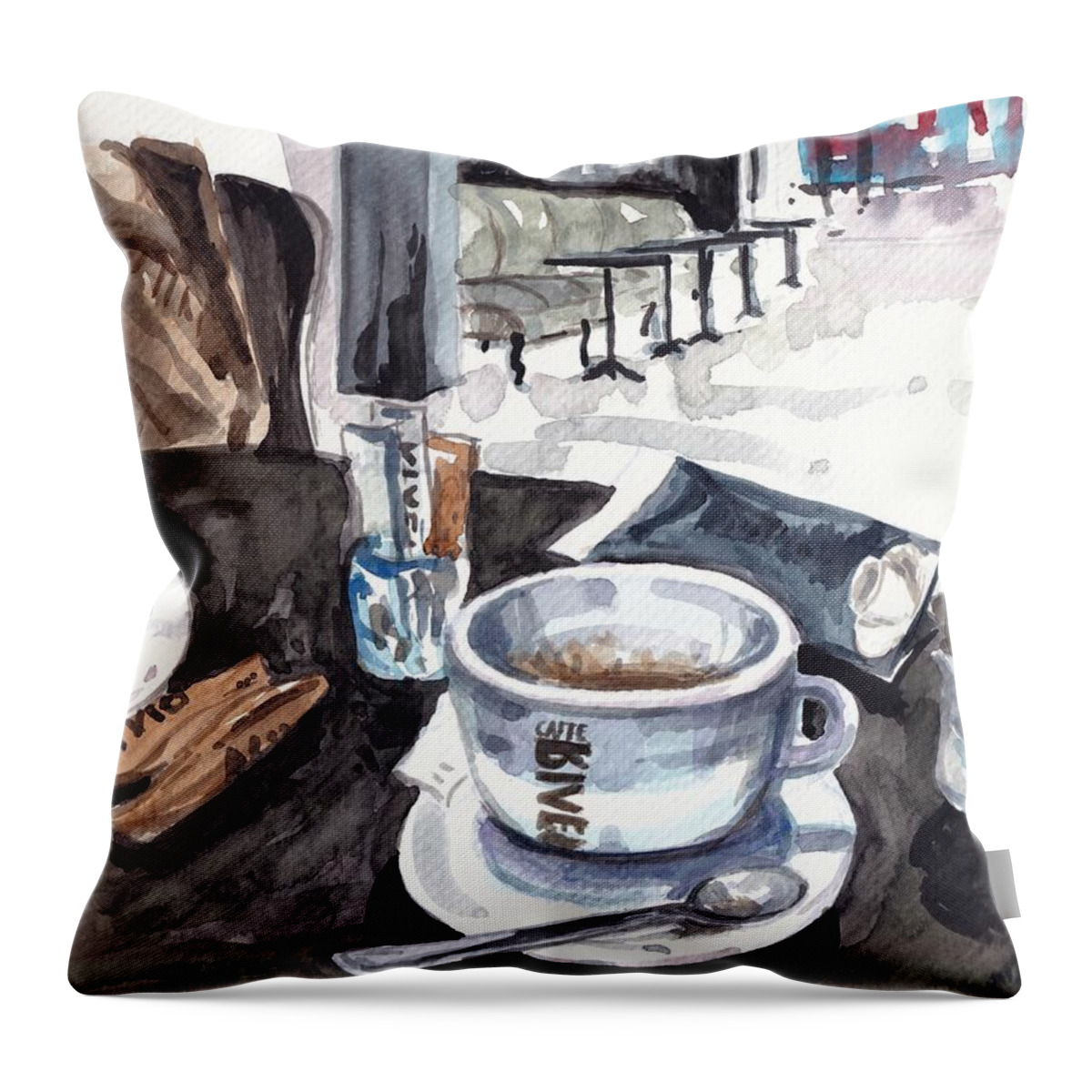 Coffee Throw Pillow featuring the painting Coffee Break by George Cret