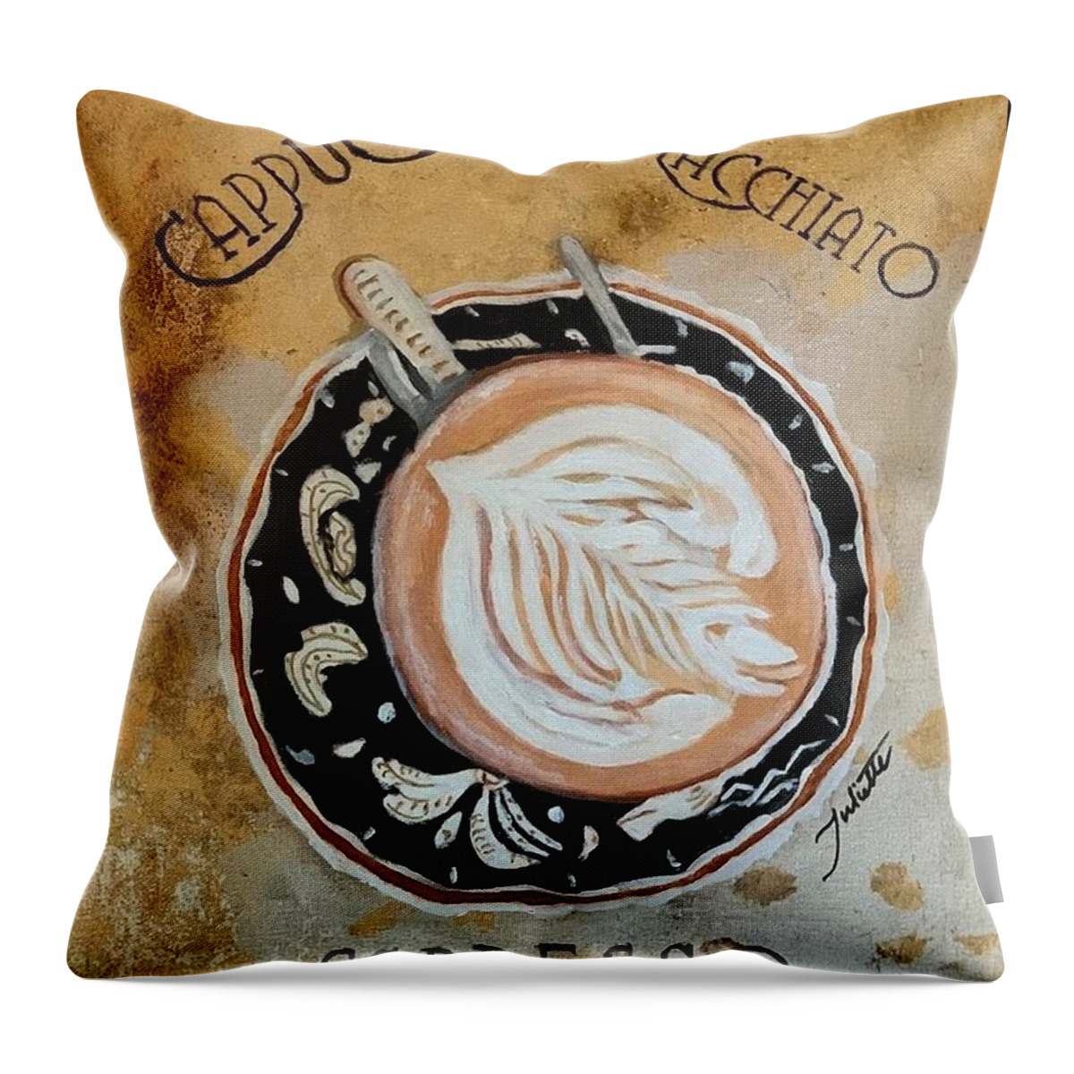 Coffee Throw Pillow featuring the painting Coffee Time by Juliette Becker