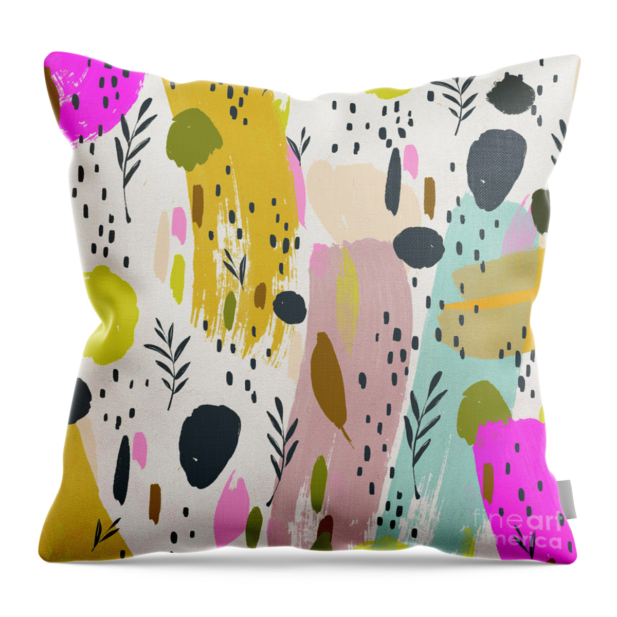 Colorful Abstract Throw Pillow featuring the painting Colorful Abstract Floral Watercolor Painting by Modern Art