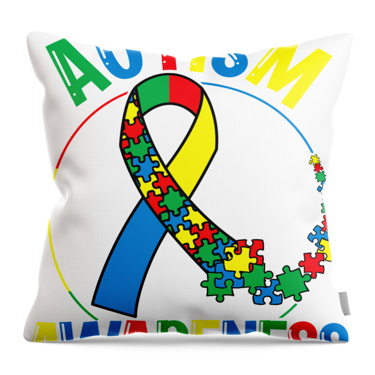 18x18 Multicolor BullQuack I Love Someone with Autism-Awareness-Puzzle Throw Pillow