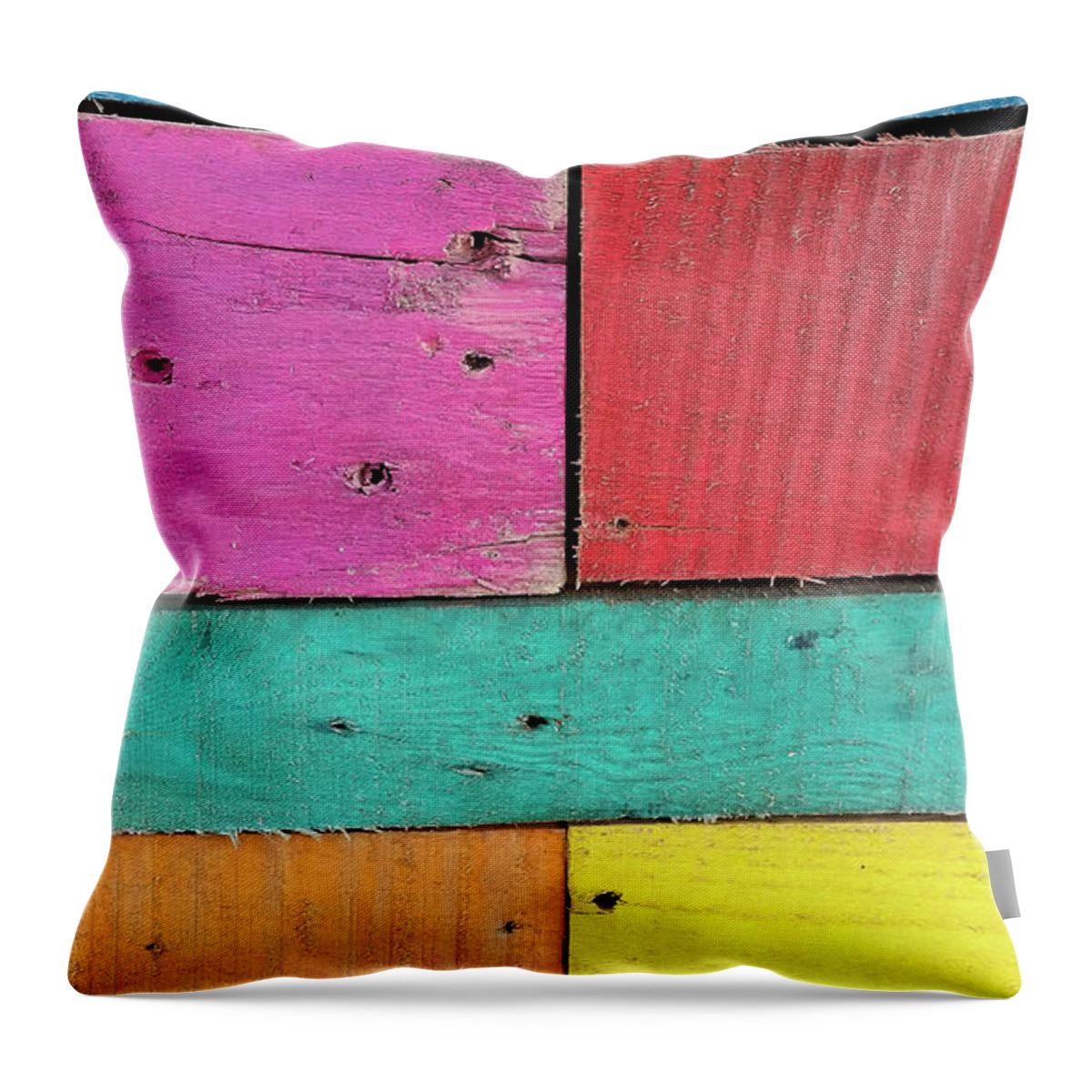Colorful Boards Caribbean Pink Red Yellow Blue Orange Throw Pillow featuring the photograph Colorful Boards in the Caribbean by David Morehead