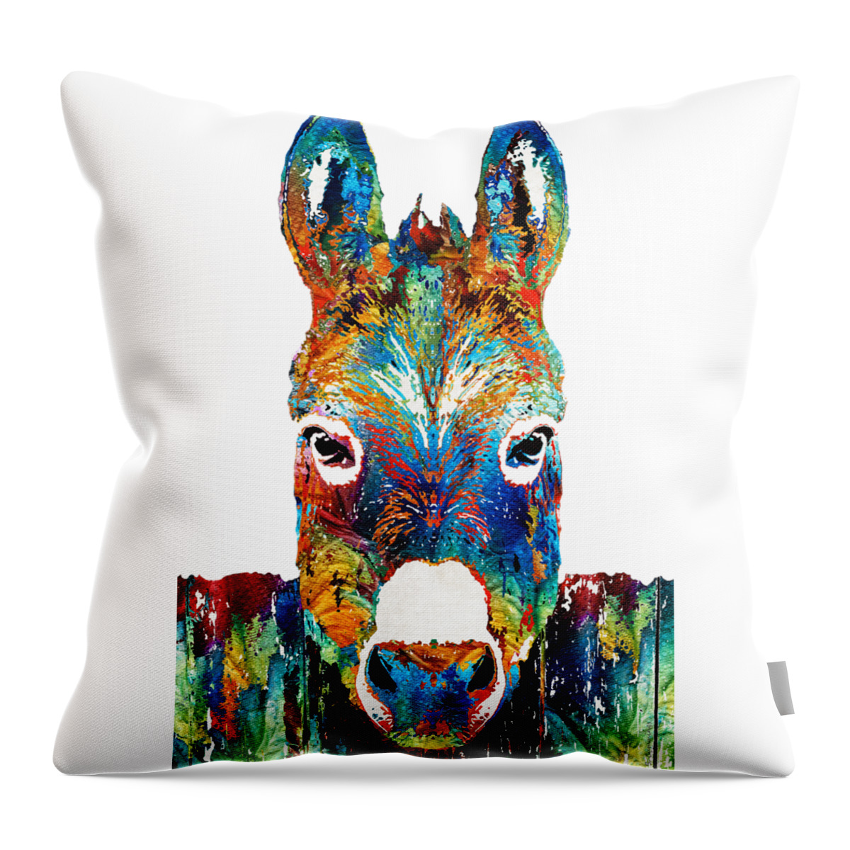 Donkey Throw Pillow featuring the painting Colorful Donkey Art - Mr. Personality - By Sharon Cummings by Sharon Cummings