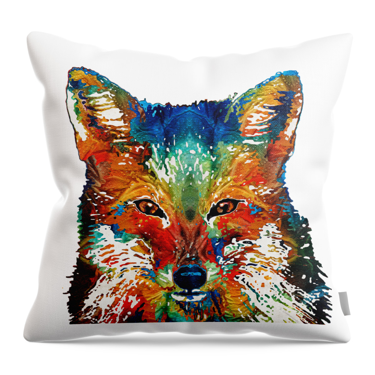 Fox Throw Pillow featuring the painting Colorful Fox Art - Foxi - By Sharon Cummings by Sharon Cummings