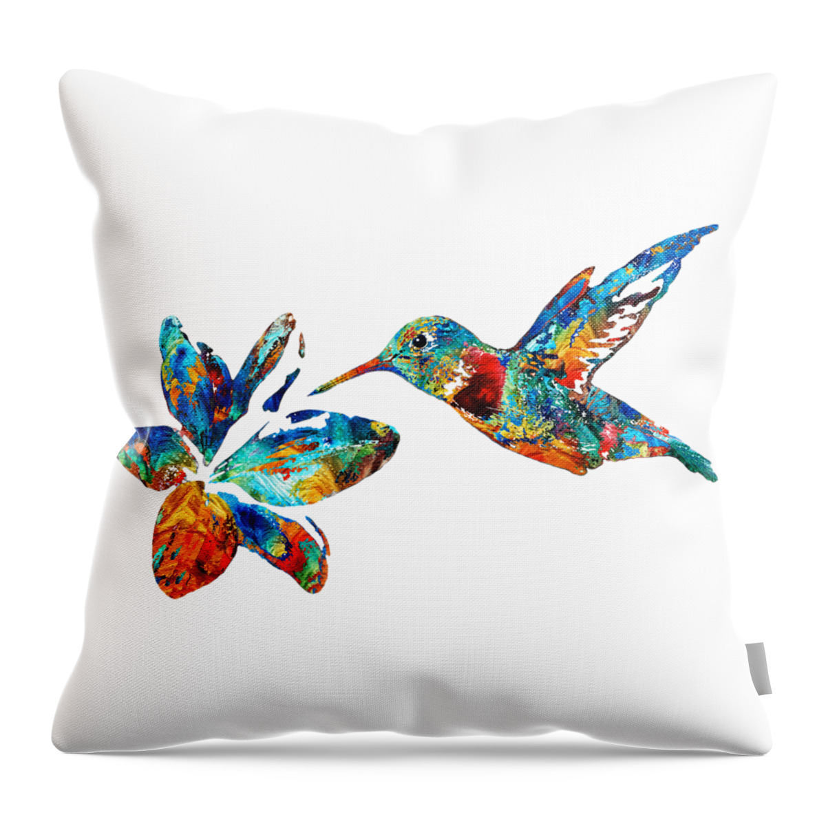 Hummingbird Throw Pillow featuring the painting Colorful Hummingbird Art by Sharon Cummings by Sharon Cummings
