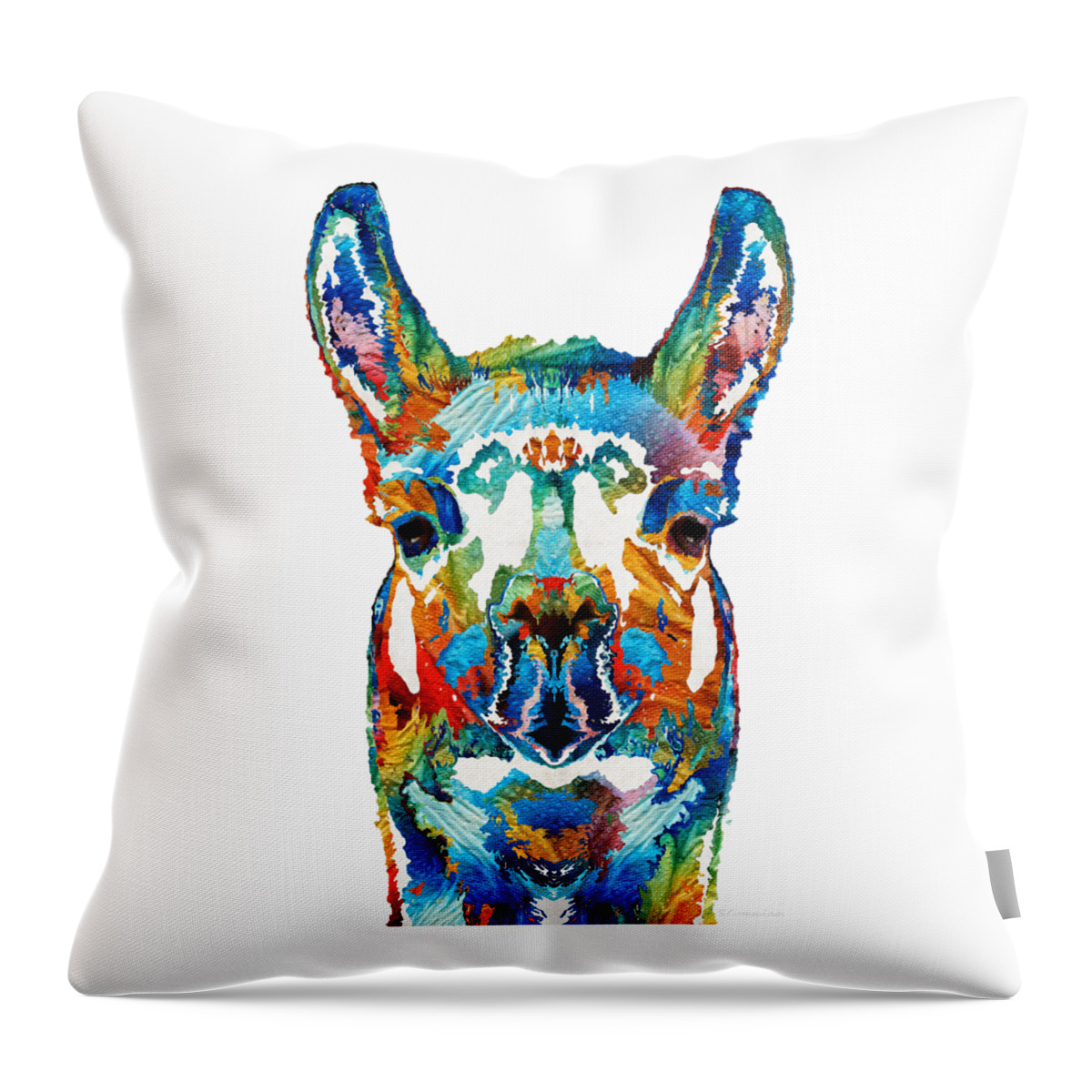 Llama Throw Pillow featuring the painting Colorful Llama Art - The Prince - By Sharon Cummings by Sharon Cummings