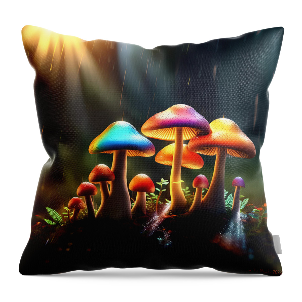 Ai Throw Pillow featuring the digital art Colorful Mushrooms by Cindy's Creative Corner
