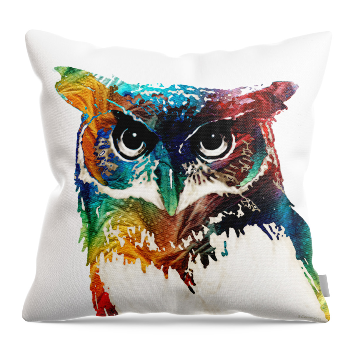 Owl Throw Pillow featuring the painting Colorful Owl Art - Wise Guy - By Sharon Cummings by Sharon Cummings
