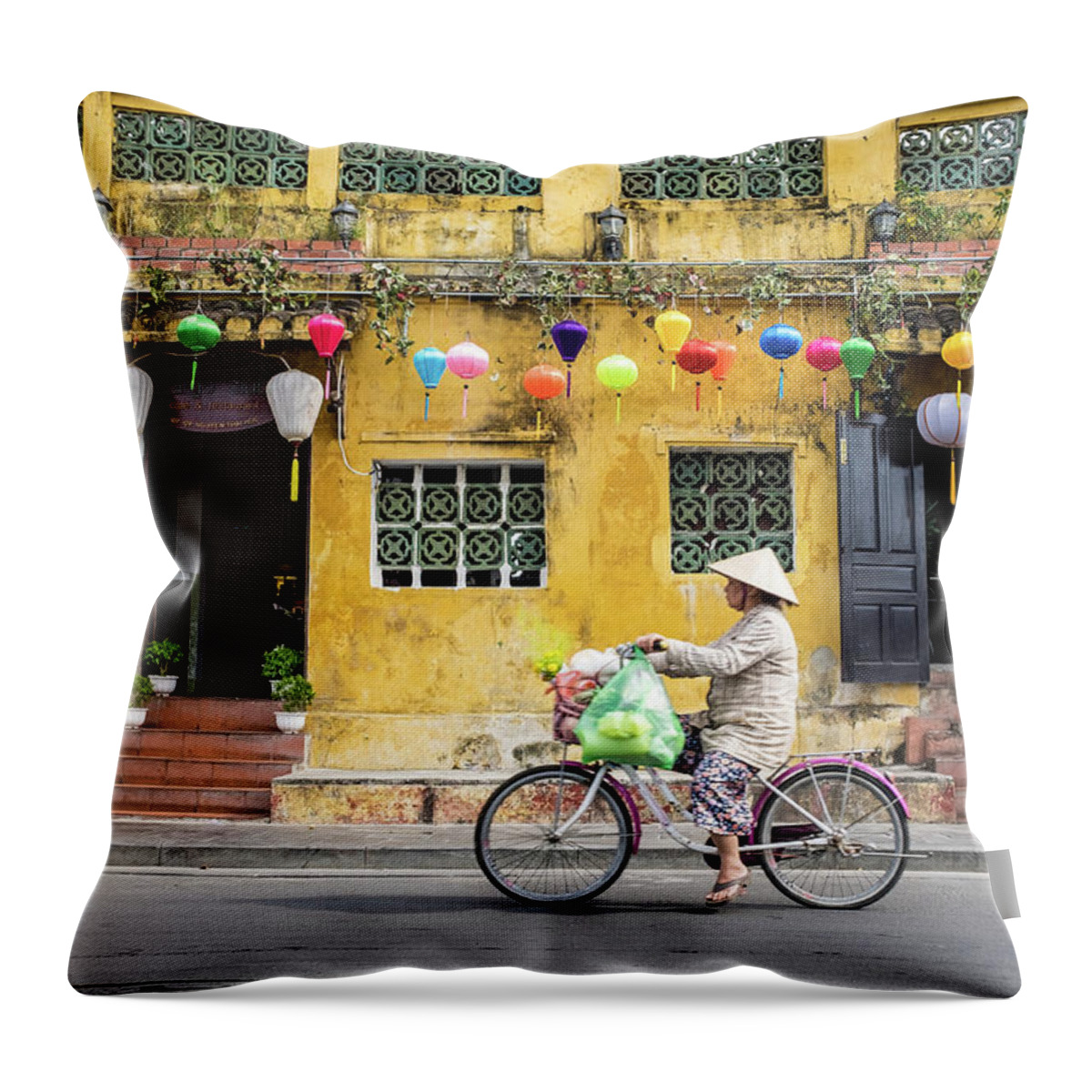 Ancient Throw Pillow featuring the photograph Colors of Hoi An by Arj Munoz