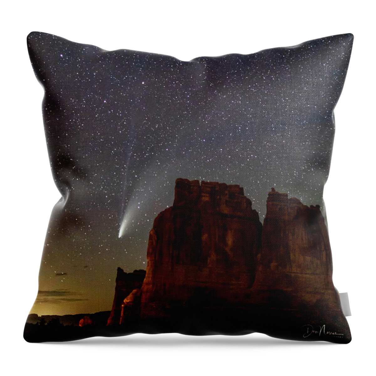 Moab Utah Night Comet Neowise Desert Colorado Plateau Throw Pillow featuring the photograph Comet NEOWISE and The Big Dipper by Dan Norris