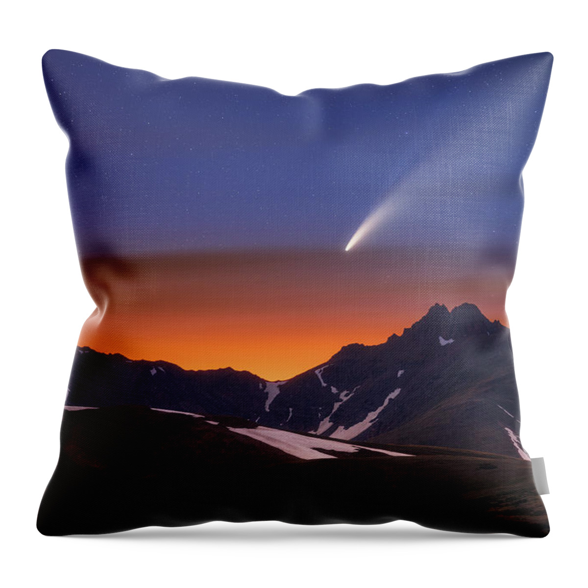 Comet Neowise Throw Pillow featuring the photograph Comet Neowise Over The Citadel by Darren White