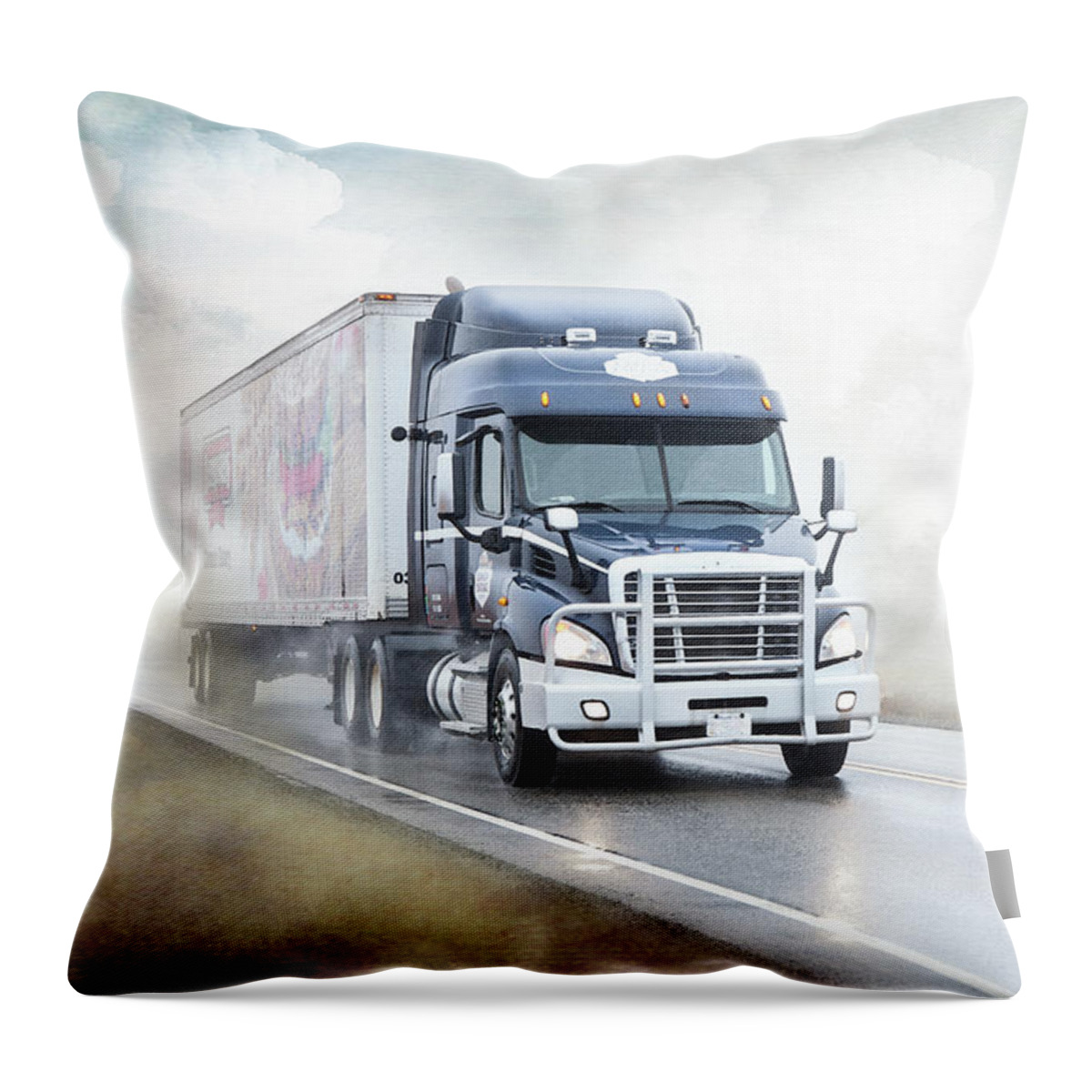Trucks Throw Pillow featuring the photograph Coming Out Of The Fog by Theresa Tahara